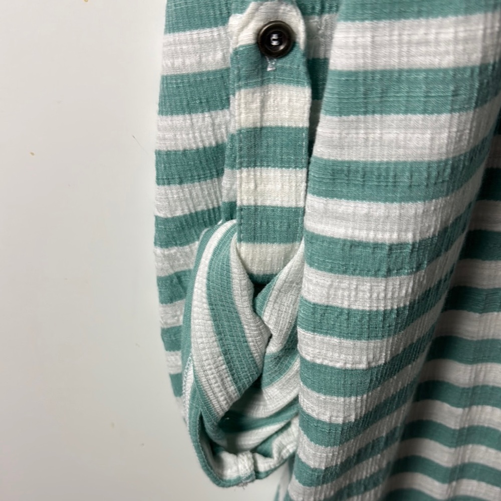 JANE + DELANCEY NWT SZ 2X GREEN/White Striped Tunic ROLL UP SLEEVES BUTTON FRONT - Picture 4 of 11